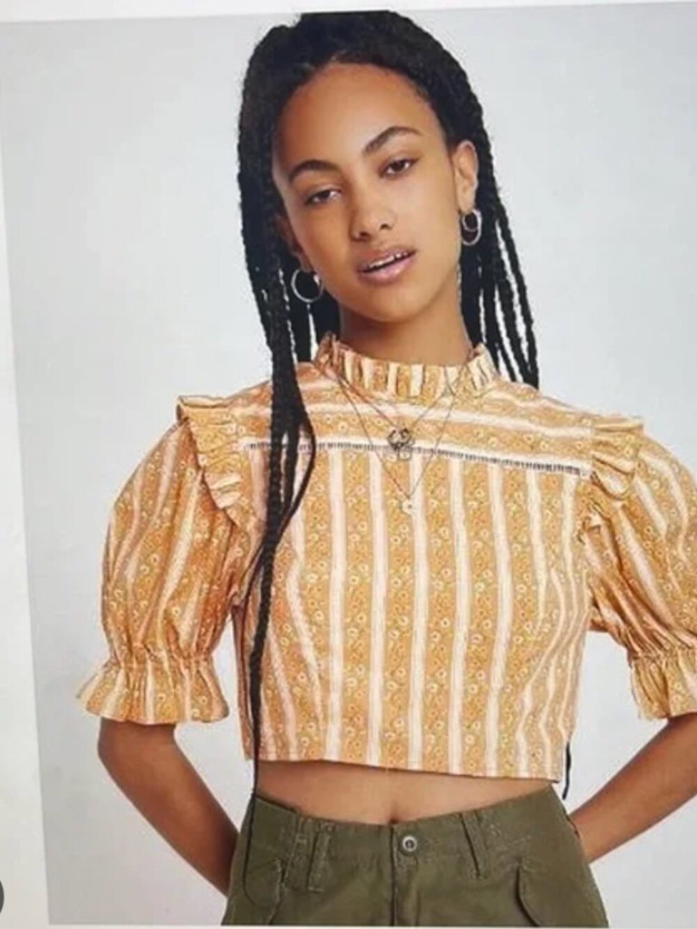 Urban Outfitters Mustard Floral Puff Sleeve Blouse